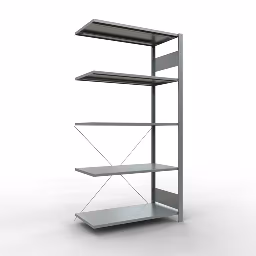 Aanbouwrekken, rekken, insteeksysteem MULTIplus150, 2000 x 1000 x 500 mm (HxBxD), 5 legborden, kruisschoor, verzinkt - Expressline, aanbouwplank, art.nr. 12755-K