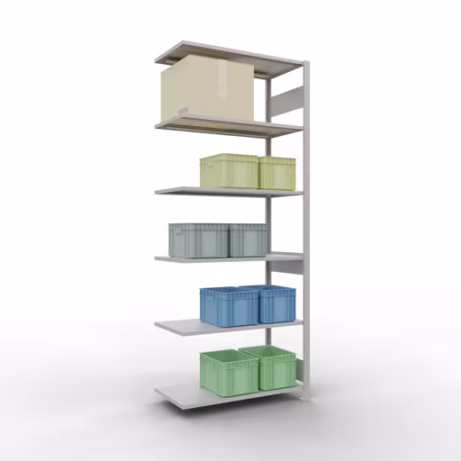 Extra afbeelding van het artikel Aanbouwplank, stellingkast MULTIplus150 insteeksysteem, 2500 x 1000 x 500 mm, 6 planken, RAL 7035 lichtgrijs vanaf aanbouwplank