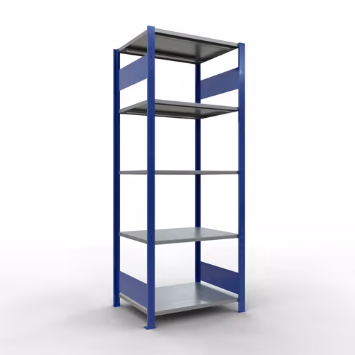 Extra afbeelding van het artikel Basisplank, legplank, insteeksysteem MULTIplus150, 2000 x 750 x 600 mm, 5 legborden, lengtestangen, RAL 5010 gentiaanblauw/verzinkt/verzinkt vanaf basisplank
