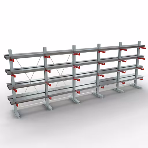 K 3000 complete plank, dubbelzijdig, 2500 x 6500 x 400 mm, RAL 7001 / RAL 3000, 5 opslagniveaus van Schulte Lagertechnik met artikelnr. 27727