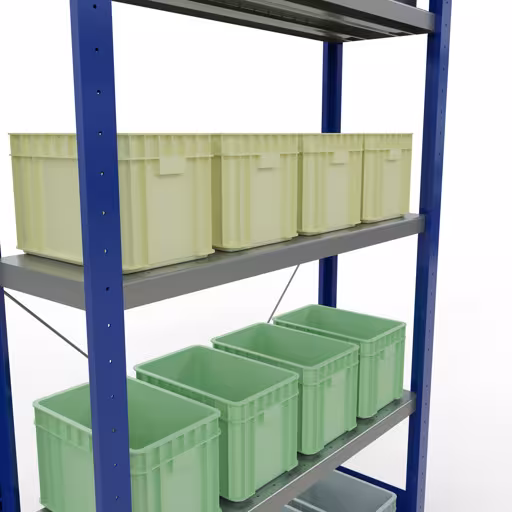 Figuur nr. 15 van het artikel basisrek, legplank, insteeksysteem MULTIplus330, 2000 x 1000 x 300 mm, 5 legborden, kruisschoor, RAL 5010 gentiaanblauw/verzinkt uit de insteeksysteem productgroep van Schulte Lagertechnik.
