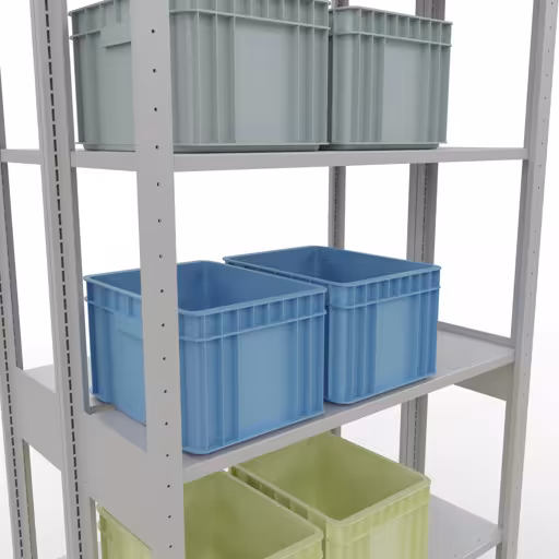 Andere weergave van het artikel Basisplank, dubbele plank, plankinsteeksysteem MULTIplus150, 2500 x 1000 x (2x300) mm (HxBxD), 2x6 planken, lengtestangen, RAL 7035 lichtgrijs Andere weergave van het artikel basisplank, dubbele plank, legplank-insteeksysteem MULTIplus150, 2500 x 1000 x (2x300) mm, 2x6 legborden, RAL 7035 lichtgrijs uit de categorie legborden