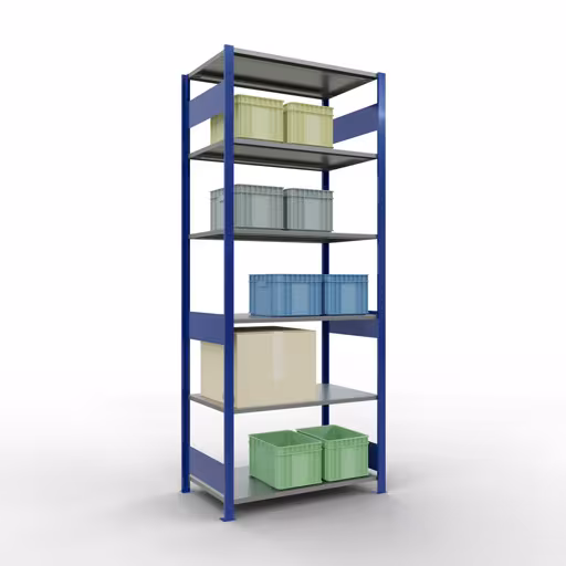 Basisplank, legbord, insteeksysteem MULTIplus150, 2500 x 1000 x 600 mm, 6 legborden, lengtestangen, RAL 5010 gentiaanblauw/verzinkt met de GTIN 4004514280930 Basisplank, legplank, insteeksysteem MULTIplus150, 2500 x 1000 x 600 mm, 6 legborden, lengtestangen, RAL 5010 gentiaanblauw/verzinkt van Schulte Lagertechnik met artikelnr. 12761-LR-B
