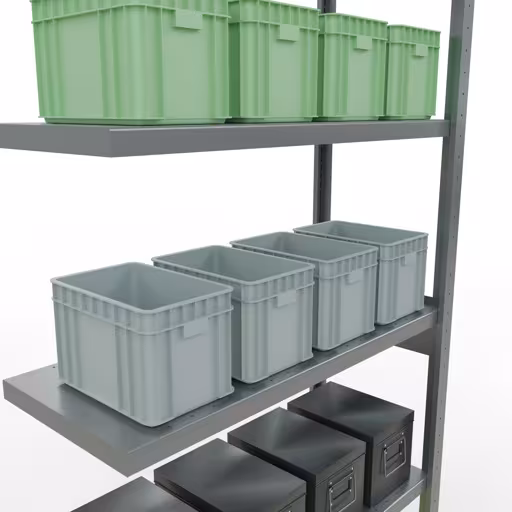 Productafbeelding nr. 13 van het artikel Aanbouwrekken, legbordstellingen, insteeksysteem MULTIplus330, 2500 x 1000 x 400 mm (HxBxD), 6 legborden, lengtestangen, verzinkt Figuur nr. 13 van het artikel aanbouwrekken, legbordstellingen, insteeksysteem MULTIplus330, 2500 x 1000 x 400 mm, 6 legborden, lengtestangen, verzinkt uit de productgroep insteeksysteem van Schulte Lagertechnik.