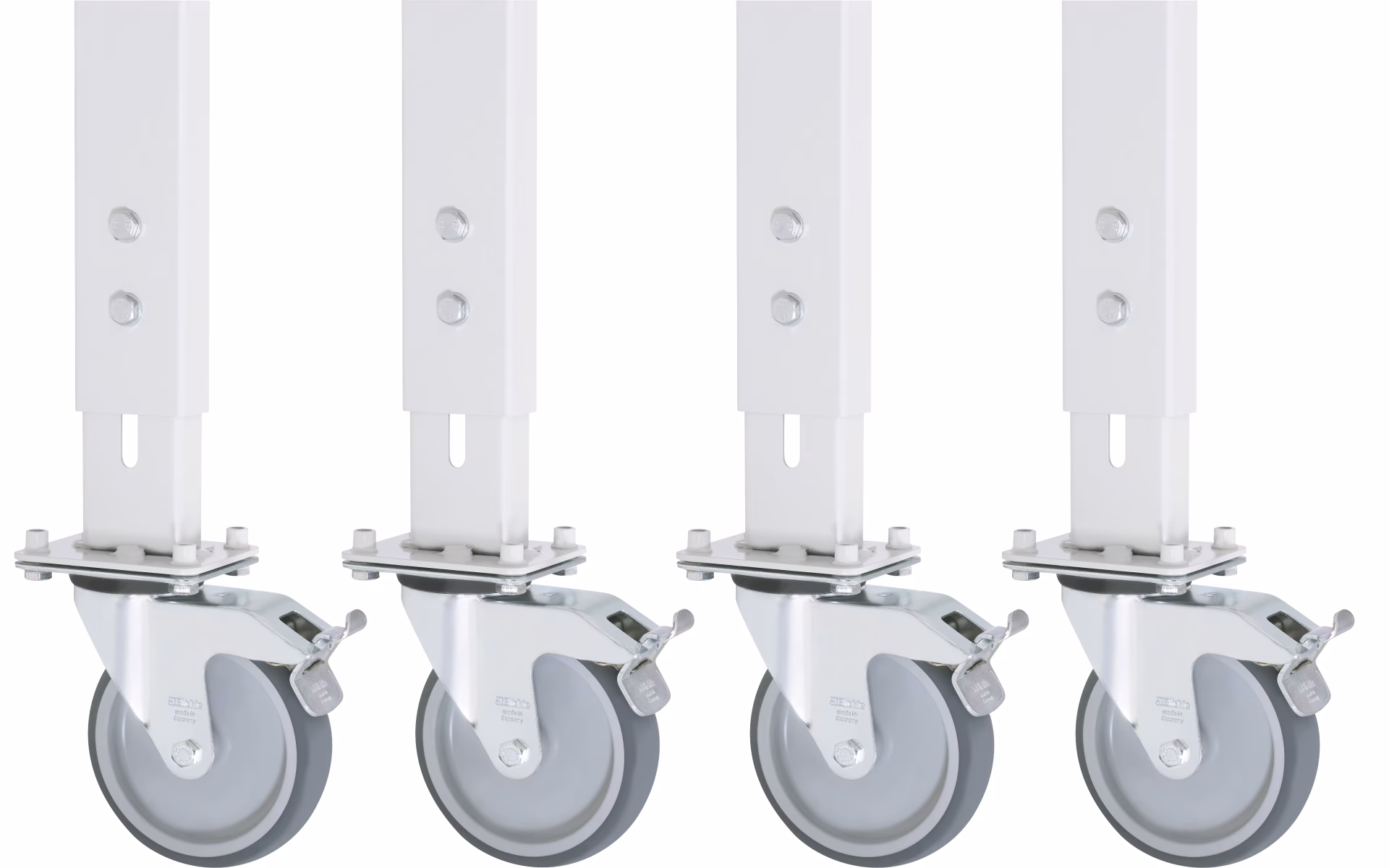 Wielenset voor werktafel Tom, 4 zwenkwielen met rem van Rau Wielenset voor werktafel Tom uit de categorie Bedrijfsinrichting met artikelnummer 09-RS125MPHV-4LF