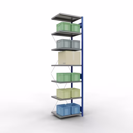 Afbeelding nr. 8 van het artikel aanbouwrekken, legbordstellingen, insteeksysteem MULTIplus250, 3000 x 750 x 600 mm, 7 legborden, RAL 5010 gentiaanblauw/verzinkt/verzinkt uit de productgroep insteeksysteem van het merk Schulte Lagertechnik.