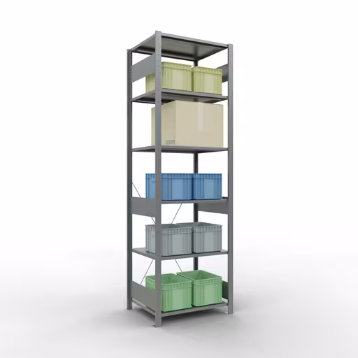Basisplank, legbord, insteeksysteem MULTIplus150, 2500 x 750 x 600 mm, 6 legborden, kruisschoor, verzinkt van Schulte Lagertechnik uit de categorie insteeksysteem