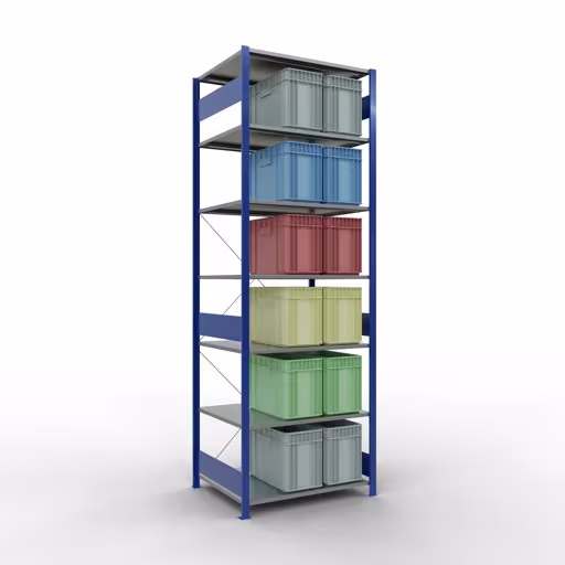 Basisplank, legplank, insteeksysteem MULTIplus150, 3000 x 1000 x 800 mm (HxBxD), 7 legborden, kruisschoor, RAL 5010/verzinkt uit de categorie basisplanken met de GTIN 4004514279279 Basisplank, legbord, insteeksysteem MULTIplus150, 3000 x 1000 x 800 mm, 7 legborden, RAL 5010/verzinkt van het merk Schulte Lagertechnik uit het assortiment insteeksysteem