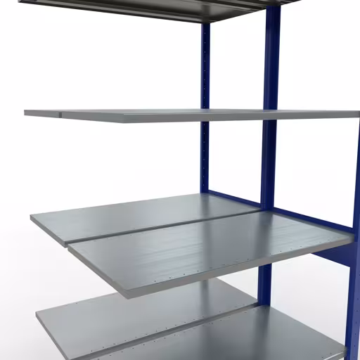 Extra afbeelding van het artikel Aanbouwplank, dubbele plank, legplank-insteeksysteem MULTIplus150, 2500 x 1000 x (2x500) mm, 2x6 legborden, lengtestangen, RAL 5010 gentiaanblauw uit dubbele legborden