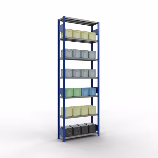 Figuur nr. 15 van het artikel basisrek, legplank, insteeksysteem MULTIplus330, 3000 x 1000 x 300 mm, 7 legborden, lengtestangen, RAL 5010 gentiaanblauw/verzinkt uit de insteeksysteem productgroep van Schulte Lagertechnik.