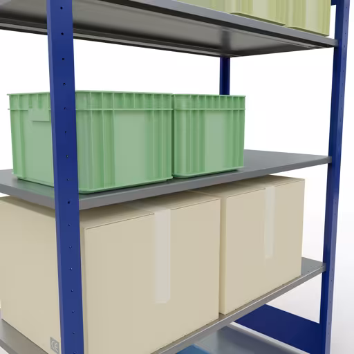 Basisplank, legplank, insteeksysteem MULTIplus150, 2000 x 1300 x 600 mm (HxBxD), 5 legborden, kruisschoor, RAL 5010 gentiaanblauw/verzinkt uit de categorie basisplanken met de GTIN 4004514243201 Basisplank, legbord, insteeksysteem MULTIplus150, 2000 x 1300 x 600 mm, 5 legborden, RAL 5010 gentiaanblauw/gegalvaniseerd van het merk Schulte Lagertechnik uit het assortiment insteeksysteem