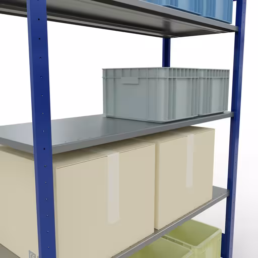 Basisplank, legplank, insteeksysteem MULTIplus150, 2000 x 1300 x 500 mm (HxBxD), 5 legborden, lengtestangen, RAL 5010 gentiaanblauw/verzinkt met de GTIN 4004514280329 Basisplank, legbord, insteeksysteem MULTIplus150, 2000 x 1300 x 500 mm, 5 legborden, RAL 5010 gentiaanblauw/verzinkt van Schulte Lagertechnik met het artikelnr. 12750-130-LR-B