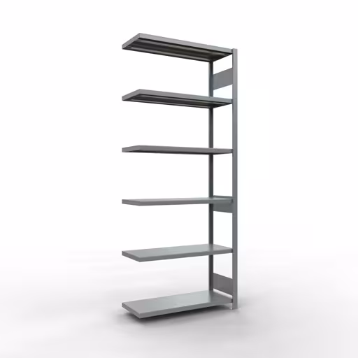 Aanbouwrekken, legbordstellingen, insteeksysteem MULTIplus330, 2500 x 1000 x 400 mm (HxBxD), 6 legborden, lengtestangen, verzinkt, aanbouwplank, art.nr. 13946-LR