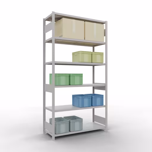 Figuur nr. 14 van het artikel basisrek, legbord, insteeksysteem MULTIplus250, 2500 x 1300 x 500 mm, 6 legborden, lengtestangen, RAL 7035 lichtgrijs uit de productgroep insteeksysteem van Schulte Lagertechnik.
