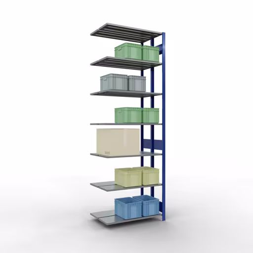 Andere weergave van het artikel Aanbouwplank, dubbele plank, legplank-insteeksysteem MULTIplus150, 3000 x 1000 x (2x300) mm, 2x7 legborden, lengtestangen, RAL 5010 gentiaanblauw uit de categorie legborden