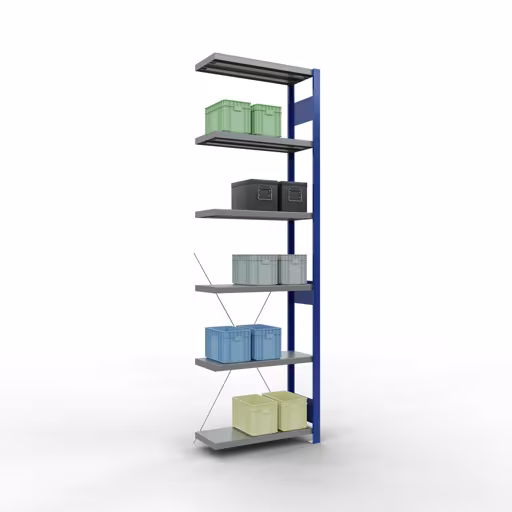 Afbeelding nr. 12 van het artikel aanbouwrekken, stellingrekken, insteeksysteem MULTIplus250, 2500 x 750 x 300 mm, 6 legborden, kruisschoor, RAL 5010 gentiaanblauw/verzinkt/verzinkt uit de productgroep insteeksysteem van Schulte Lagertechnik
