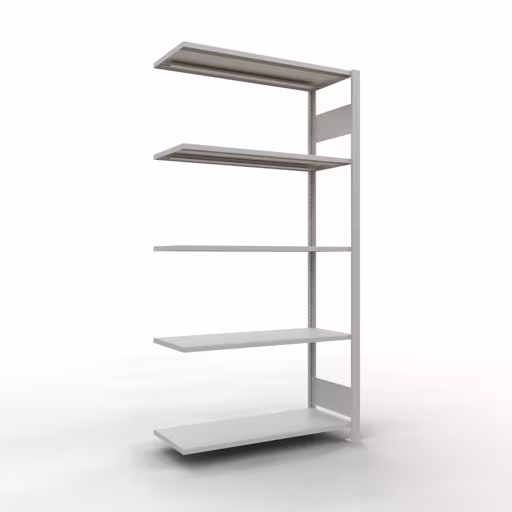 Aanbouwrekken, rekken, insteeksysteem MULTIplus85, 2000 x 1000 x 400 mm (HxBxD), 5 planken, lengtestangen, RAL 7035 lichtgrijs van Schulte Lagertechnik Aanbouwrekken, legborden, insteeksysteem MULTIplus85, 2000 x 1000 x 400 mm (HxBxD), 5 legborden, lengtebalk, RAL 7035 lichtgrijs, aanbouwplank, art.nr. 33045-LR