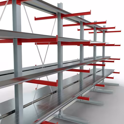 Productafbeelding nr. 12 van artikel K 6000 compleet legbord, dubbelzijdig, 3000 x 2x 7500 x 2x 750 mm, RAL 7001 / RAL 3000, 5 opslagniveaus Afbeelding nr. 12 van het artikel K 6000 complete stelling, dubbelzijdig, 3000 x 2x 7500 x 2x 750 mm, RAL 7001 / RAL 3000, 5 magazijnniveaus uit de productgroep draagarmstellingen van Schulte Lagertechnik