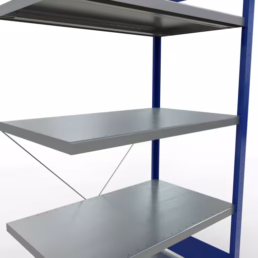 Productafbeelding nr. 7 van het artikel aanbouwplank, legplank, insteeksysteem MULTIplus250, 2000 x 1000 x 600 mm, 5 legborden, kruisschoor, RAL 5010 gentiaanblauw/verzinkt uit het insteeksysteem assortiment van het merk Schulte Lagertechnik