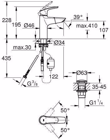 GROHE ééngreeps wastafelmengkraan Eurosmart 23976_3 M-Maat uittrekbare uitloop Push-Open Baduitloop chroom