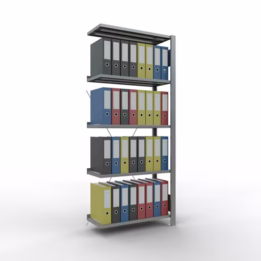 Figuur nr. 16 van het artikel aanbouwrekken, kantoorrekken, insteeksysteem MULTIplus85, 1800 x 750 x 300 mm, 5 legborden, kruisschoor, verzinkt, met aanslagbeugel uit de productgroep kantoorrekken van Schulte Lagertechnik.