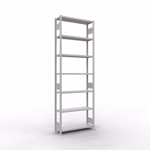 Basisplank, legplank, insteeksysteem MULTIplus330, 3000 x 1000 x 300 mm (HxBxD), 7 legborden, lengtestangen, RAL 7035 lichtgrijs, basisplank, art.nr. 33832-LR