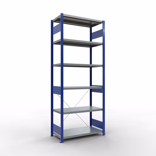 Figuur nr. 14 van het artikel basisrek, legbord, insteeksysteem MULTIplus330, 2500 x 1000 x 500 mm, 6 legborden, kruisschoor, RAL 5010 gentiaanblauw/verzinkt uit de insteeksysteem productgroep van Schulte Lagertechnik.