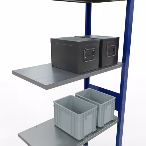 Aanbouwrekken, legbordstellingen, insteeksysteem MULTIplus150, 3000 x 750 x 400 mm, 7 legborden, lengtestangen, RAL 5010 gentiaanblauw/verzinkt/verzinkt van het merk Schulte Lagertechnik uit het assortiment insteeksysteem