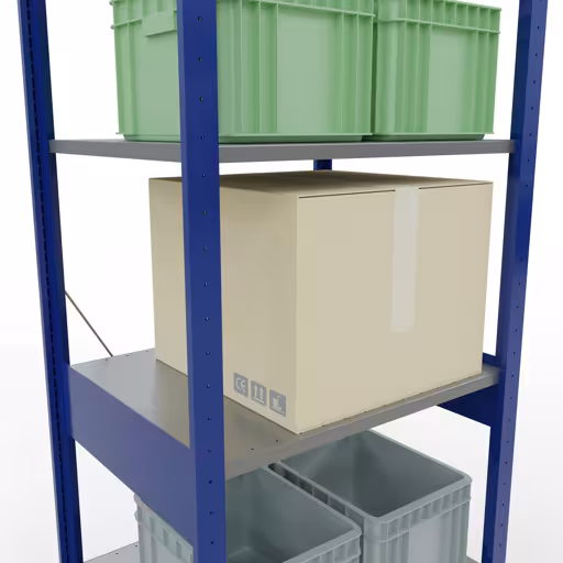 Andere weergave van het artikel basisplank, legbord, insteeksysteem MULTIplus150, 2500 x 750 x 600 mm, 6 legborden, kruisschoor, RAL 5010 gentiaanblauw/verzinkt/verzinkt uit de categorie insteeksysteem