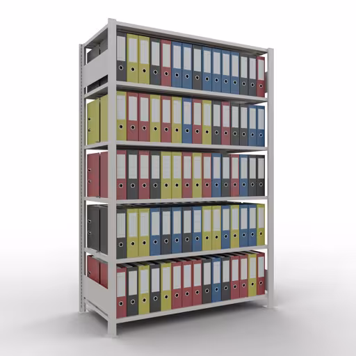 Productafbeelding nr. 13 van het artikel basisplank, kantoorplank, insteeksysteem MULTIplus150, 2000 x 1300 x 600 mm, 6 planken, lengtestangen, met middenaanslag, lichtgrijs Figuur nr. 13 van het artikel, kantoorrekken, insteeksysteem MULTIplus150, 2000 x 1300 x 600 mm, 6 planken, met middenaanslag, lichtgrijs uit de productgroep kantoorrekken van Schulte Lagertechnik.