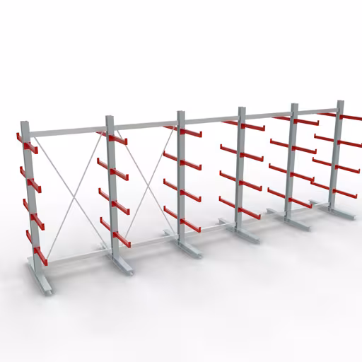 Figuur nr. 9 van het artikel K 3000 complete stelling, dubbelzijdig, 2500 x 6500 x 600 mm, RAL 7001 / RAL 3000, 5 opslagniveaus uit de productgroep draagarmstellingen van het merk Schulte Lagertechnik.