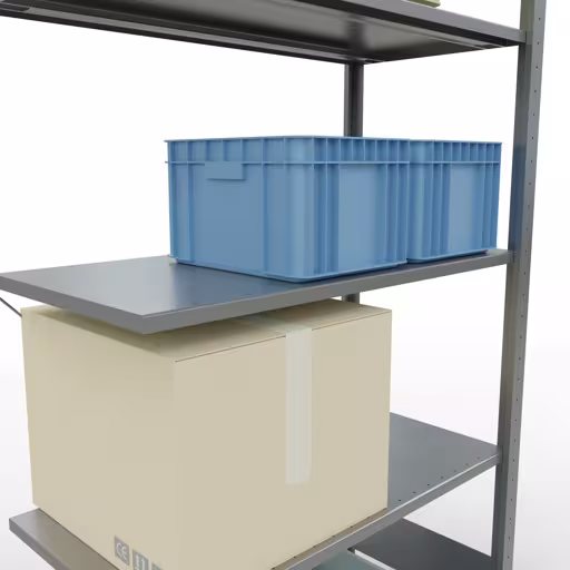 Productafbeelding nr. 15 van het artikel Aanbouwrekken, stellingrekken, insteeksysteem MULTIplus85, 2000 x 1000 x 500 mm (HxBxD), 5 legborden, kruisschoor, verzinkt Figuur nr. 15 van het artikel aanbouwrekken, legbordstellingen, insteeksysteem MULTIplus85, 2000 x 1000 x 500 mm, 5 legborden, verzinkt uit de productgroep insteeksysteem van het merk Schulte Lagertechnik.