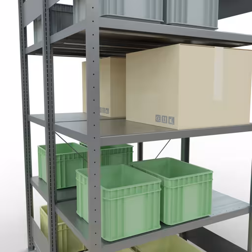 Productafbeelding nr. 8 van het artikel basisplank, dubbele plank, rekkensysteem MULTIplus250, 2000 x 1000 x (2x600) mm, 2x5 planken, kruisschoor, verzinkt uit het rekkenprogramma van het merk Schulte Lagertechnik