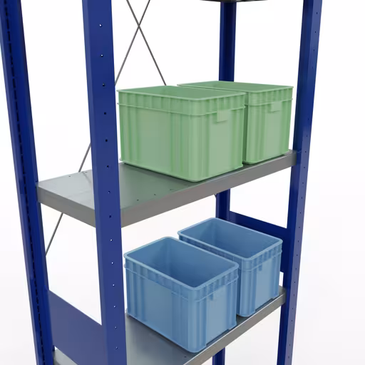 Productafbeelding nr. 14 van het artikel basisplank, legbord, insteeksysteem MULTIplus250, 3000 x 750 x 300 mm (HxBxD), 7 legborden, kruisschoor, RAL 5010 gentiaanblauw/verzinkt/verzinkt Figuur nr. 14 van het artikel basisrek, legbord, insteeksysteem MULTIplus250, 3000 x 750 x 300 mm, 7 legborden, kruisschoor, RAL 5010 gentiaanblauw/verzinkt/verzinkt uit de insteeksysteem productgroep van Schulte Lagertechnik.