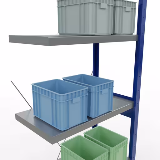 Extra afbeelding van het artikel Aanbouwrek, legbord MULTIplus250 insteeksysteem, 2500 x 750 x 400 mm, 6 legborden, RAL 5010 gentiaanblauw/verzinkt/verzinkt vanaf opzetrek