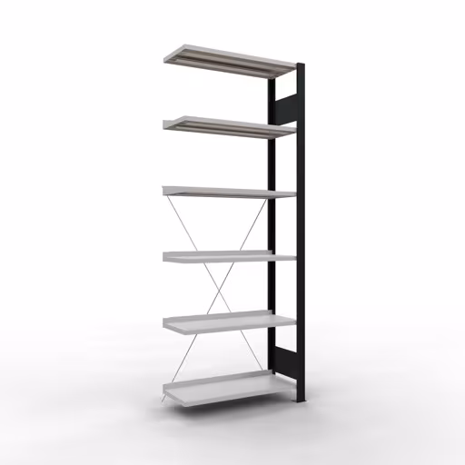 Figuur nr. 13 van het artikel aanbouwrekken, kantoorrekken, insteeksysteem MULTIplus85, 2000 x 750 x 300 mm, 6 planken, kruisschoor, met aanslaglijst, zwart/lichtgrijs uit de productgroep kantoorrekken van Schulte Lagertechnik.