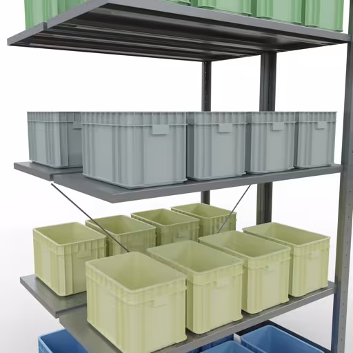 Productafbeelding nr. 15 van het artikel Aanbouwstelling, dubbele stelling, stellingstelling insteeksysteem MULTIplus150, 2000 x 1000 x (2x400) mm (HxBxD), 2x5 legborden, kruisschoor, verzinkt Afbeelding nr. 15 van het artikel aanbouwstelling, dubbele stelling, stellingstelling insteeksysteem MULTIplus150, 2000 x 1000 x (2x400) mm, 2x5 legborden, kruisschoor, verzinkt uit de stellingstelling productgroep van Schulte Lagertechnik