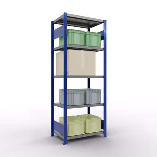 Productafbeelding nr. 13 van het artikel basisplank, legbord, insteeksysteem MULTIplus250, 2000 x 750 x 500 mm (HxBxD), 5 legborden, lengtestangen, RAL 5010 gentiaanblauw/verzinkt/verzinkt Figuur nr. 13 van het artikel basisrek, legbord, insteeksysteem MULTIplus250, 2000 x 750 x 500 mm, 5 legborden, lengtestangen, RAL 5010 gentiaanblauw/verzinkt/verzinkt uit de insteeksysteem productgroep van Schulte Lagertechnik.