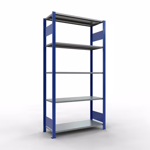 Basisplank, legplank, insteeksysteem MULTIplus150, 2000 x 1000 x 400 mm, 5 legborden, lengtestangen, RAL 5010 gentiaanblauw/verzinkt van Schulte Lagertechnik met artikelnr. 12740-LR-B
