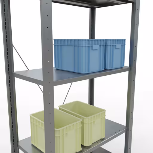 Extra afbeelding van het artikel Basisplank, legbord, insteeksysteem MULTIplus150, 2000 x 750 x 400 mm (HxBxD), 5 legborden, kruisschoor, verzinkt Extra afbeelding van het artikel Basisplank, legplank, insteeksysteem MULTIplus150, 2000 x 750 x 400 mm, 5 legborden, kruisschoor, verzinkt vanaf basisplank
