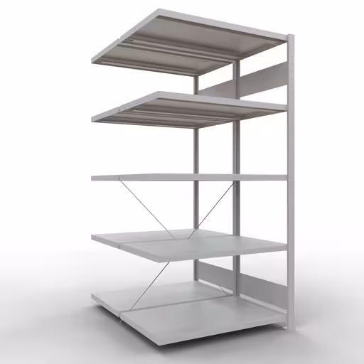 Aanbouwrekken, dubbele rekken, rekkensysteem MULTIplus250, 2000 x 1000 x (2x600) mm (HxBxD), 2x5 planken, kruisschoor, RAL 7035 lichtgrijs van Schulte Lagertechnik Aanbouwplank, dubbele plank, stellingsysteem MULTIplus250, 2000 x 1000 x (2x600) mm (HxBxD), 2x5 legborden, kruisschoor, RAL 7035 lichtgrijs, dubbele legborden, art.nr. 32165-A