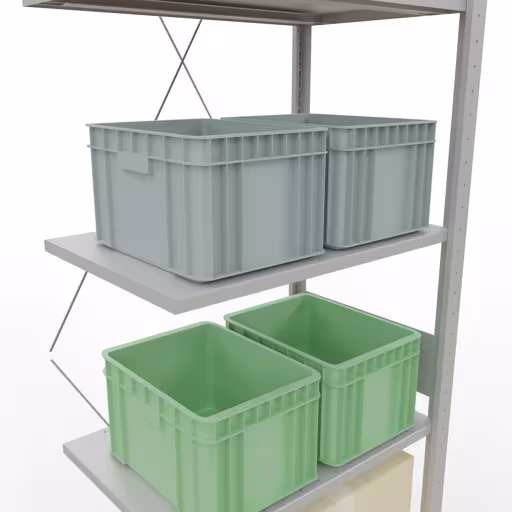 Aanbouwrekken, rekken, insteeksysteem MULTIplus150, 3000 x 750 x 500 mm (HxBxD), 7 legborden, kruisschoor, RAL 7035 lichtgrijs uit de categorie aanbouwrekken met GTIN 4004514205599 Aanbouwrek, stelling, insteeksysteem MULTIplus150, 3000 x 750 x 500 mm, 7 legborden, RAL 7035 lichtgrijs van het merk Schulte Lagertechnik uit het assortiment insteeksysteem