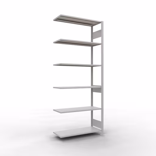 Aanbouwrekken, rekken, insteeksysteem MULTIplus150, 2500 x 1000 x 400 mm (HxBxD), 6 planken, lengtestangen, RAL 7035 lichtgrijs van Schulte Lagertechnik Aanbouwrekken, legbordstellingen, insteeksysteem MULTIplus150, 2500 x 1000 x 400 mm (HxBxD), 6 legborden, lengtestangen, RAL 7035 lichtgrijs, aanbouwplank, art.nr. 32646-LR