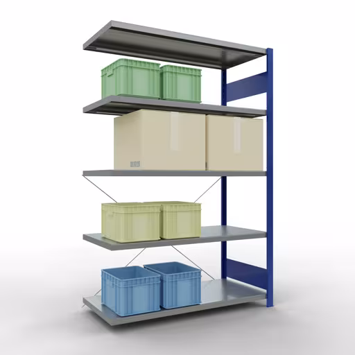 Afbeelding nr. 7 van het artikel aanbouwrekken, legbordstellingen, insteeksysteem MULTIplus250, 2000 x 1300 x 600 mm, 5 legborden, RAL 5010 gentiaanblauw/verzinkt uit de productgroep insteeksysteem van het merk Schulte Lagertechnik.