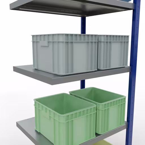 Afbeelding nr. 14 van het artikel aanbouwrekken, legbordstellingen, insteeksysteem MULTIplus250, 2000 x 750 x 600 mm, 5 legborden, lengtestangen, RAL 5010 gentiaanblauw/verzinkt/verzinkt uit de productgroep insteeksysteem van Schulte Lagertechnik.
