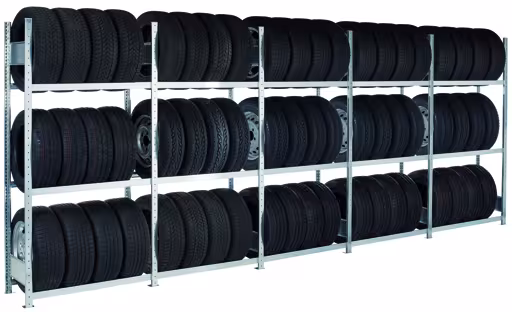 Containerstellingenset voor 20" containers, 2000 x 5684 x ​​400 mm, verzinkt, 8 velden van elk 1.150 mm met 3 bandenniveaus van Schulte Lagertechnik uit het assortiment stellingstellingen