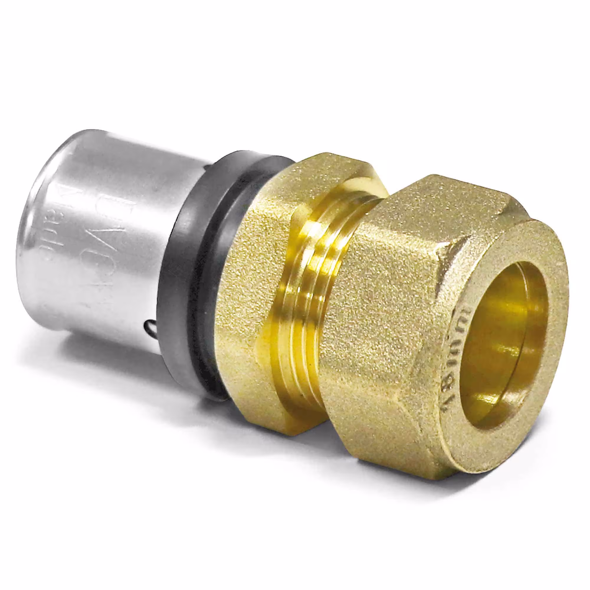 Pipetec persovergang van aluminium composietbuis 20 x 2 mm naar 22 mm CU buisknelfitting van Pipetec Persovergang naar koperen buis (schroeven), persfittingen, art.nr. PFUEK2022