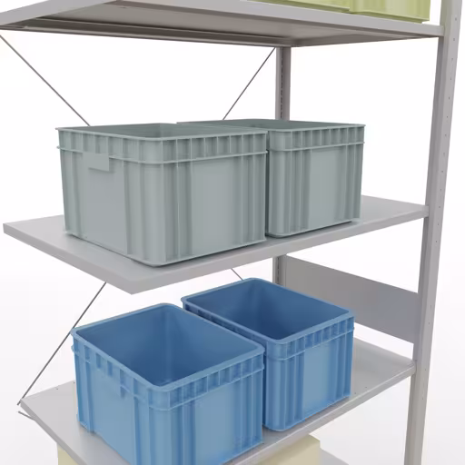 Productafbeelding nr. 16 van het artikel Aanbouwrekken, legbordstellingen, insteeksysteem MULTIplus85, 3000 x 1000 x 600 mm (HxBxD), 7 legborden, kruisschoor, RAL 7035 lichtgrijs Figuur nr. 16 van het artikel aanbouwrekken, legbordstellingen, insteeksysteem MULTIplus85, 3000 x 1000 x 600 mm, 7 legborden, RAL 7035 lichtgrijs uit de productgroep insteeksysteem van het merk Schulte Lagertechnik.