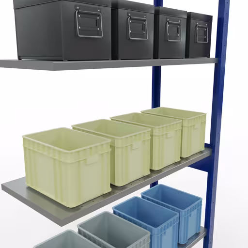Aanbouwrekken, rekken, insteeksysteem MULTIplus150, 2500 x 1000 x 400 mm, 6 legborden, lengtestangen, RAL 5010 gentiaanblauw/verzinkt van Schulte Lagertechnik uit het assortiment insteeksysteem