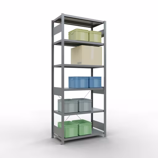 Figuur nr. 15 van het artikel basisrek, legplank, insteeksysteem MULTIplus330, 2500 x 1000 x 500 mm, 6 legborden, kruisschoor, verzinkt uit de insteeksysteem productgroep van Schulte Lagertechnik.